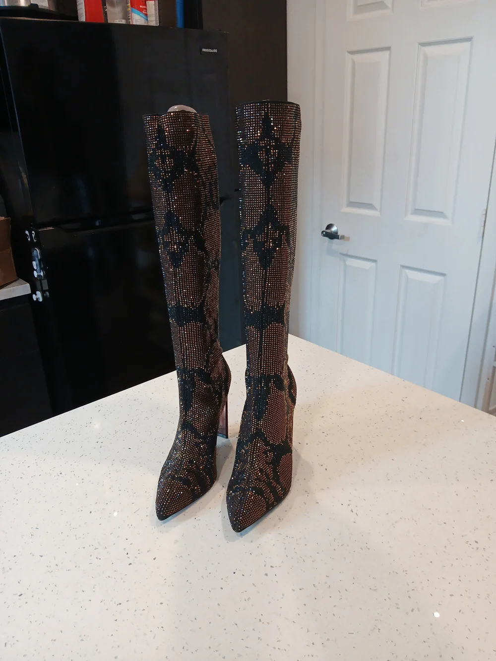 Aldo Black and Brown Studded Over-the-Knee Pointed Boots Sz 9